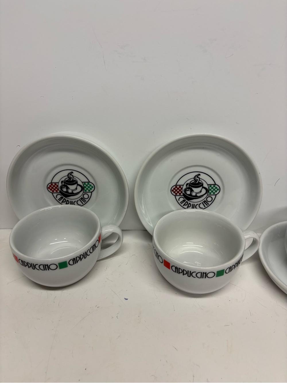 Cappuccino Espresso Cups with Saucers - White with Red & Green Accents Set of 3 - Picture 5 of 12
